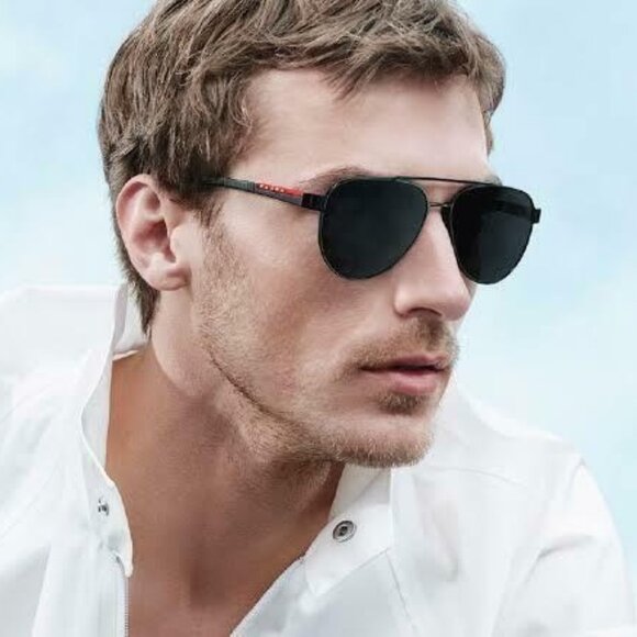 Prada Linea Rossa Men Sunglasses Black Polarized Grey Pilot PS54TS 1AB5Z1 NEW - Picture 8 of 9